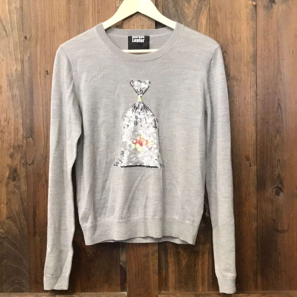 Markus Lupfer sequin fish in a bag sweater